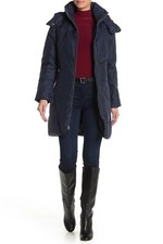 NWT Cole Haan Puffer Down Parka Coat with Hood for Cold Weather, Navy, Large