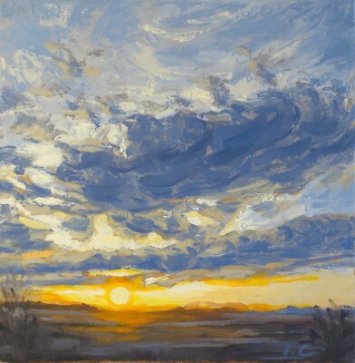 Cloudy sky landscape Original oil painting Clouds painting landscape Evening sky