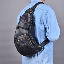 Soft Top Cow Leather Sling Backpack, Mens Large Crossbody Chest Bag Shoulder Bag