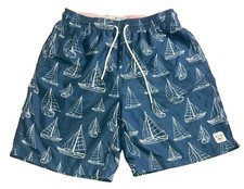 SPICY TUNA Swim Lined Trunks Shorts Summer Sail Boat Blue Draw String Sz M OST