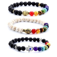 8mm Lava 7 Chakra Healing Natural stone buddha beads Hand Bracelets