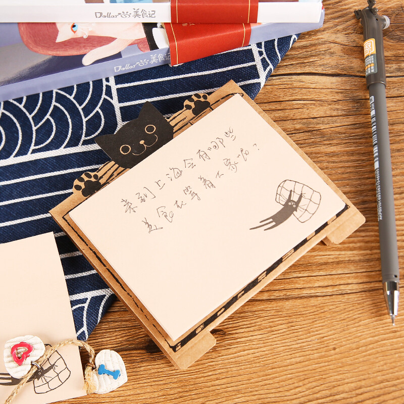 4 Pcs Sticky Notes Korean Style Stationery Cute Happy Cat Self-Adhesive Note Pad-image