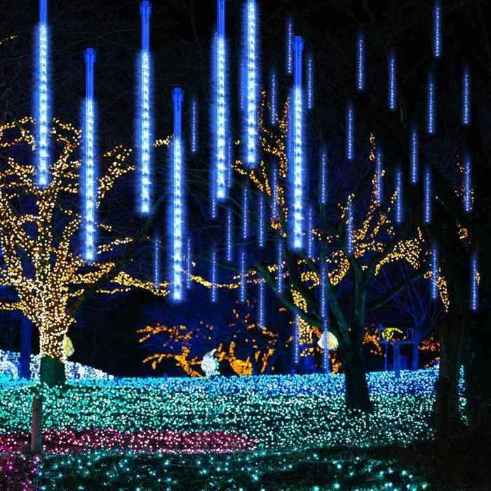 384 LED Solar Lluvia de Meteoros Cadena Luces Árbol Lámpara 8 Tubos Patio Exterior Navidad Foto 4 de 4