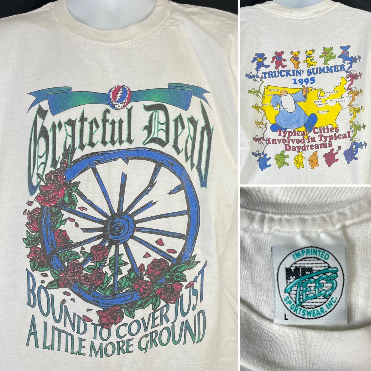 Grateful Dead Vintage Wheel Truckin Summer 1995 Concert Tour L T-Shirt Large USA