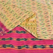 Sanskriti Vintage Sarees Pochampally Ikat Handwoven Pure Silk Sari 5 Yd Fabric