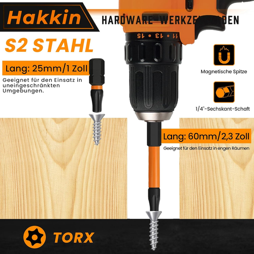 Hakkin Torx Bit Set Lang T5-T40 Bitsatz Für Akkuschrauber 27 Stück 25 + 60 Mm 1/ - Bild 4 von 8