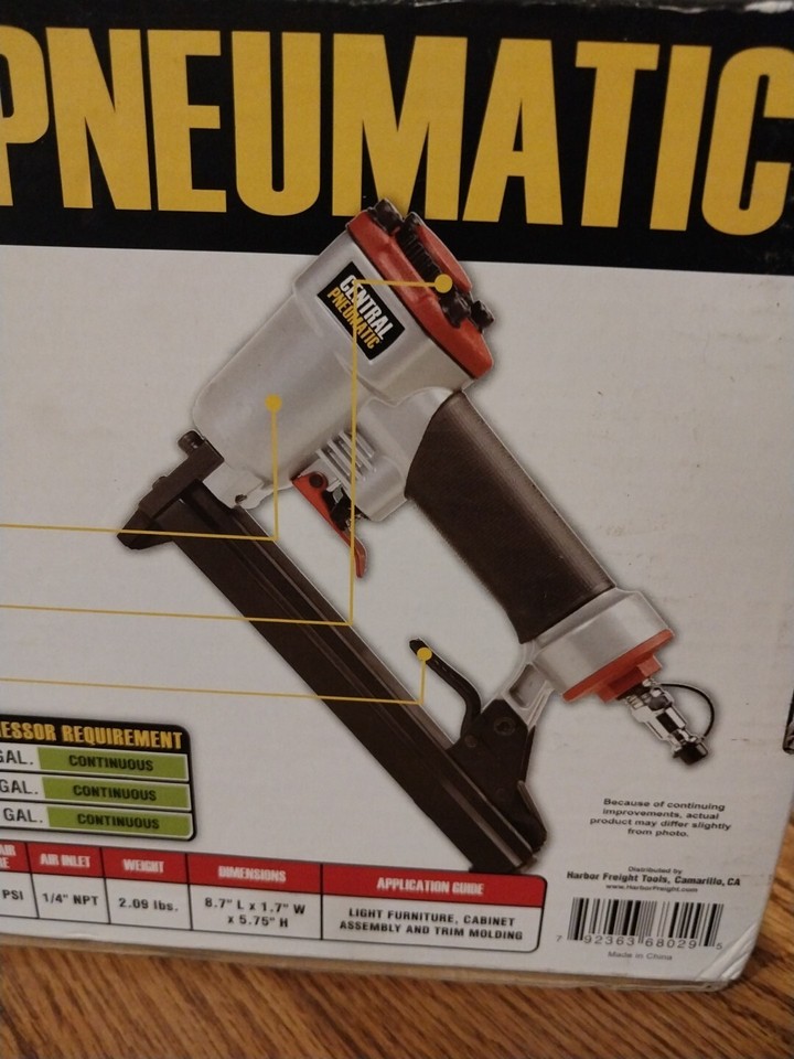 New Central Pneumatic 68029 20 Gauge Wide Crown Air Stapler holding 100