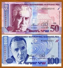 SET, Armenia, 50;100 dram, 1998, Picks 41-42, UNC Composer, Astronomer
