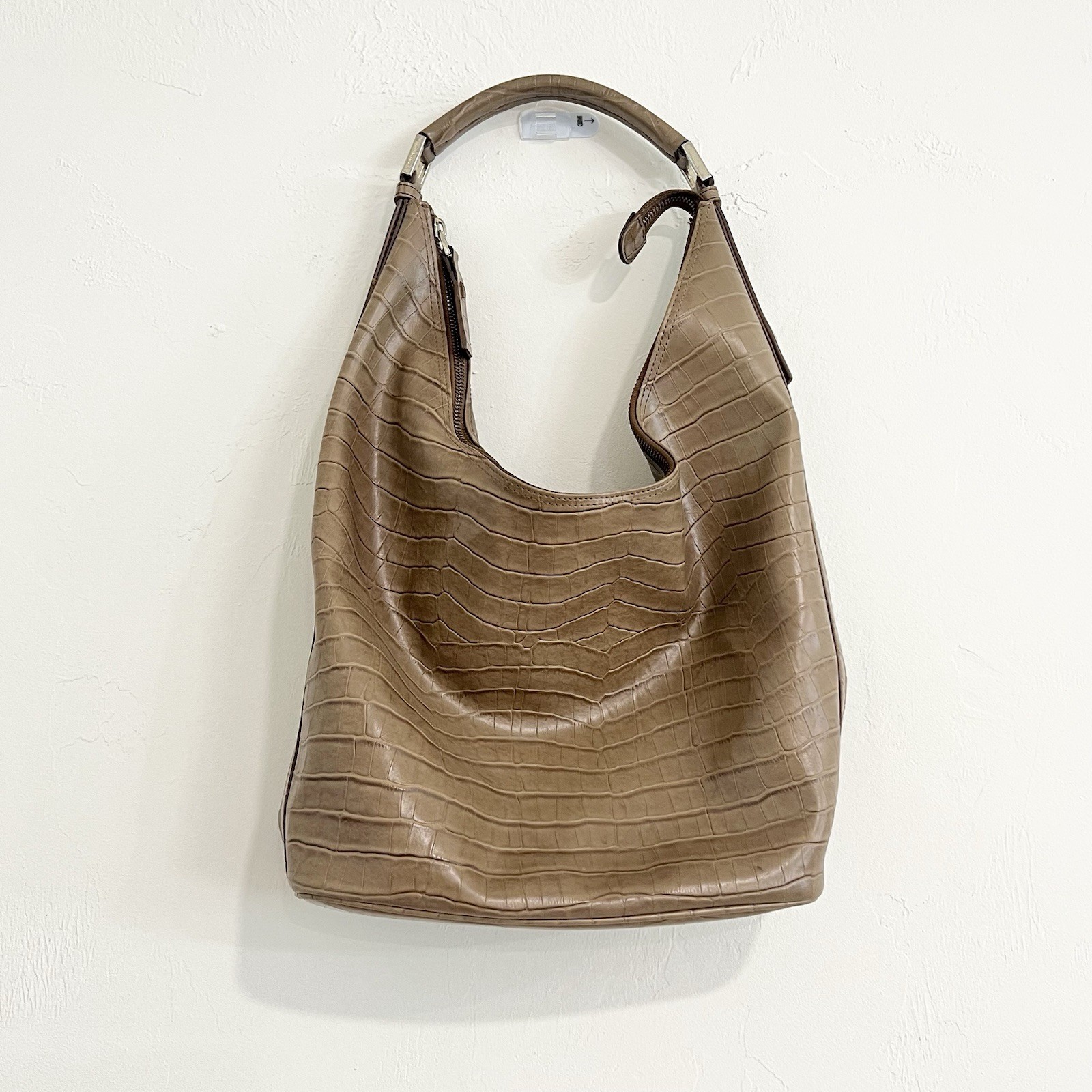 Jones New York Leather Hobo Bag Brown Crocodile Embossed Shoulder Purse