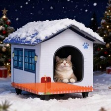 Large Heated Cat House for Outside in Winter, Elevated Waterproof Cat House f