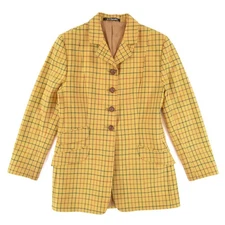 Daks Signature Yellow Wool Check Coat Jacket Blazer Womens GB 12 / EUR 38 / US 8
