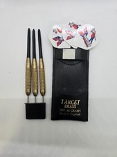 3 Vintage Target Brass Darts 26g Grams Made in England Classic Leather Case