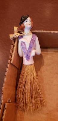 Vintage Antique Porcelain Half Doll Whisk Brush
