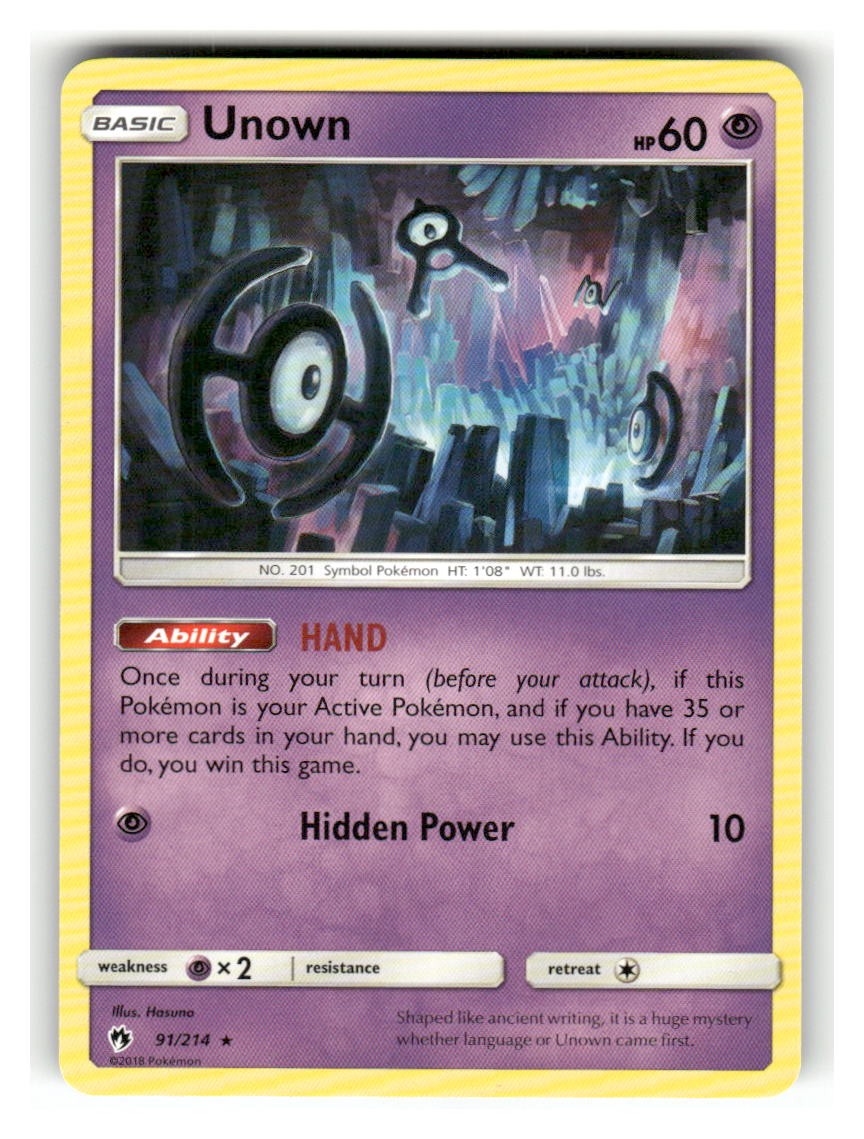 Unown 91/214 Rare Lost Thunder Pokemon Lightly Played