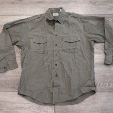 LL Bean Safari Shirt Mens Large Brown USA Made Safari Epaulets Fishing Outdoors