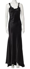 Vera Wang Women’s Black Silky Satin Ruffled Neck Wide Straps Long Dress 4/ 38