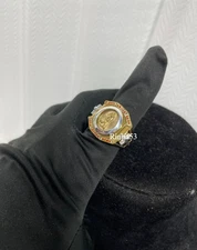 1.25 Ct Lab Created Ruby Men's Virgin Mary Medallion Ring 14K Yellow Gold Plated