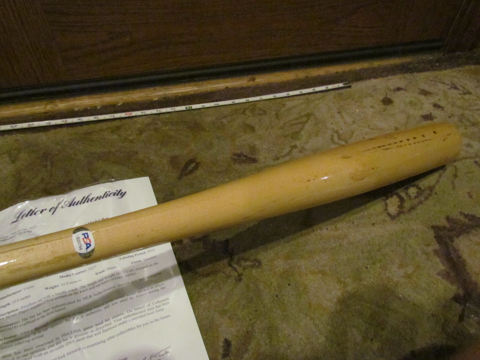 2018 Jose Altuve Game Used  Victus Baseball Bat PSA Certified view 7