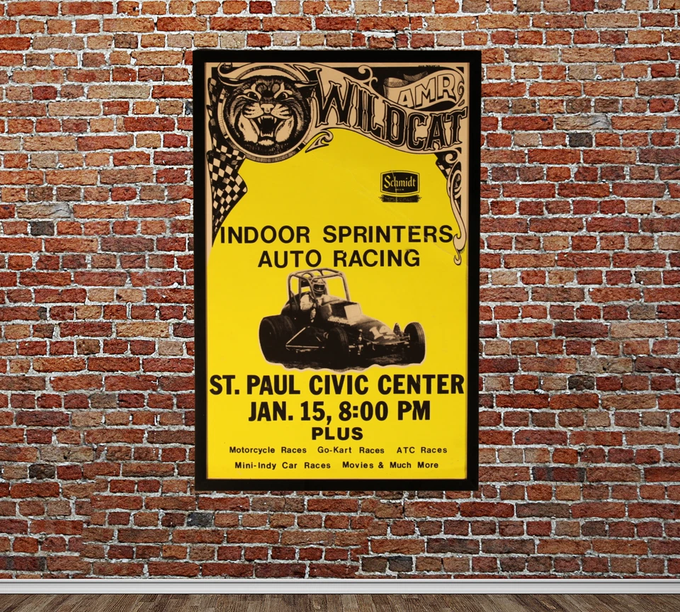 ¡Póster enmarcado Sprint Car Racing 1982 14X22! Letrero de carrera automático St Paul Minnesota Foto 2 de 4