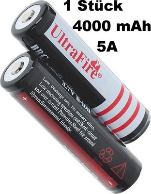 1 Stück Akku 3.7V 4000 mAh 5A Wiederaufladbar Lion 18 x 67 mm Erhöhte PlusPol