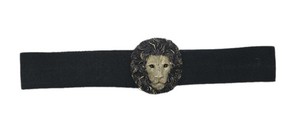 Charmant Belts Inc. Vintage Black Belt with Gold Lion Head Buckle Size L 28"