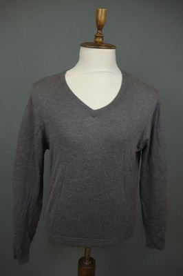 Hackett London Gray Cotton Knitted Long Sleeve V-Neck Pullover Sweatshirt Size M