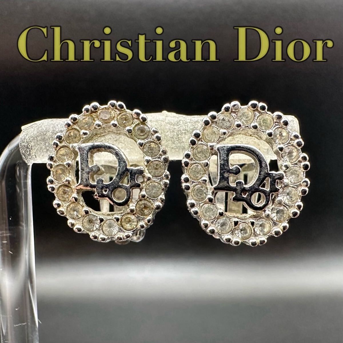 Dior CD Logo Rhinestone Engraved Earrings Rare Limited Edition 101