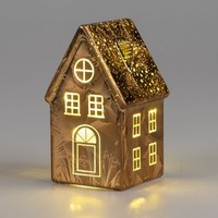 Led Dekoobjekt Haus Frosty Braun H. 16Cm Aus Glas Mit Timer Formano W25
