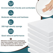 6 Pack 2" X 18" X 18" Upholstery High Density Foam Cushion White Square Seat ...