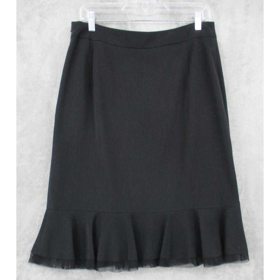 Falda Tuzzi Mujer 40 EE. UU. 10 Midi Volantes Borde Transparente Oficina Carrera Minimalista Cremallera Foto 2 de 4