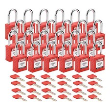 Brady Sdpl-Red-38St-Kd24 Padlock, Keyed Different, Nylon, Red, 1 1/2 In Shackle