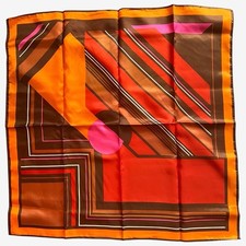 Vtg Totes scarf retro geometric orange brown pink water repellent 26 x 26 sq