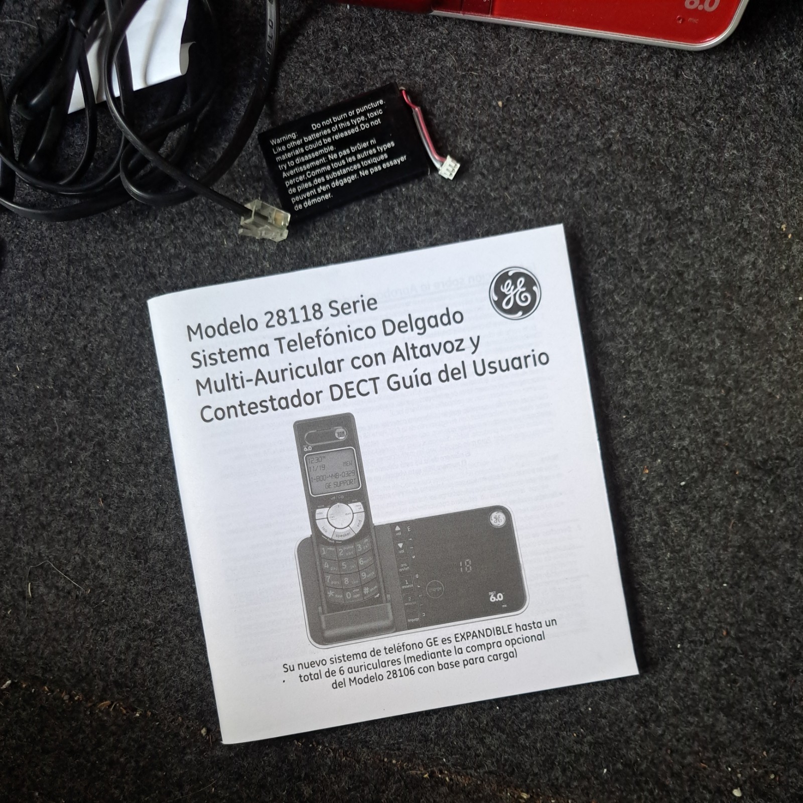 GE DECT 6.0 Digital Cordless Phone Red, Digital Answering Machine 28118BE1