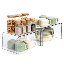 Clear Cabinet Organizer, Shelf Organizer Set of 2 for Kitchen Pantry Organize...