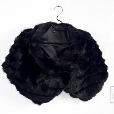 Tahari Arthur S Levine Black Faux Fur Wrap Shawl Bolero Closure Medium