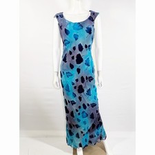 Vintage Mannequines Blue Leaf Pattern Velvet Burnout Maxi Dress Size S Y2K 90s