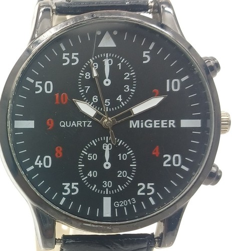 MIGEER Chronograph Style Watch Black Dial Black Strap New Battery ✔️ - Picture 2 of 7