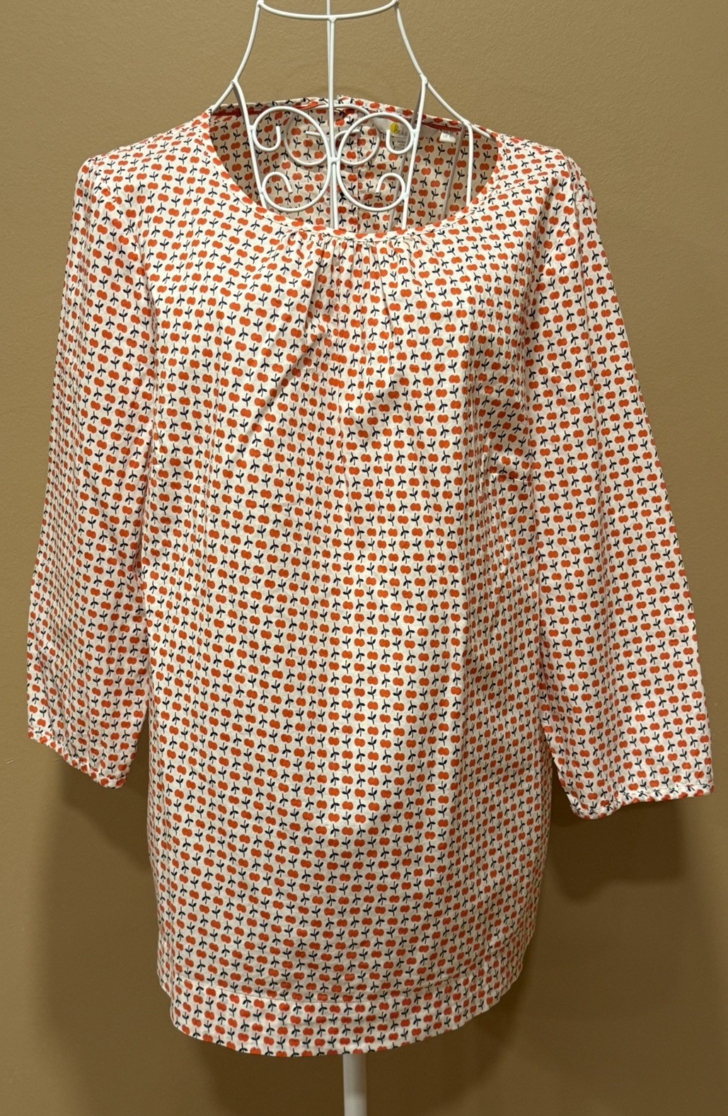 Boden Cherry Print Cotton Blouse Women’s US 12 Long Sleeve Floral Cherry EUC
