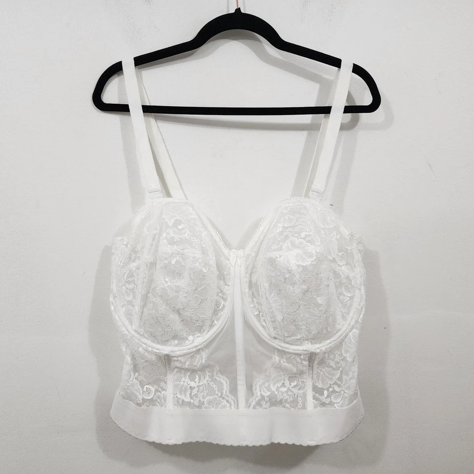 Sujetador corsé bustier deshuesado de encaje blanco ajustable 44F Goddess Longline vintage Foto 2 de 4
