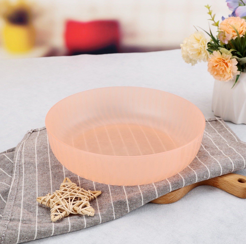 Set of 4 | MAINSTAYS Plastic 42oz Dinner Bowls, Round Swirl Translucent • Pink