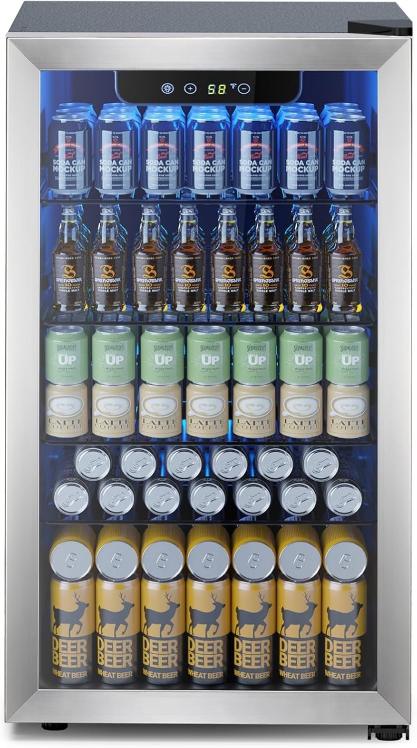 130 Can Beverage Refrigerator Cooler, 3.2 Cu.ft Drink Fridge