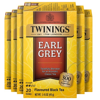 Twinings Earl Grey Tea 20 Count Pack of 6 Individually Wrapped Black Tea Bags