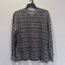 Eddie Bauer Mens Long Sleeve Thermal Henley Pullover Shirt Geometric Pattern XL