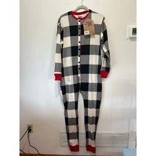 Lazy One Flapjacks Long john jumpsuit unisex adult size M NWT plaid lounge sleep