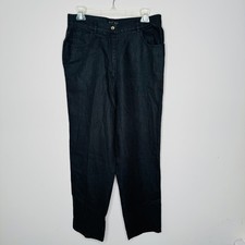 Rafaella Vintage 100 Linen Pants Womens 12 Black Straight Leg High Rise Five P