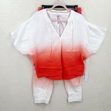 Young Fabulous Broke White Orange Ombre Blouse Top and Pant 2PC Set New