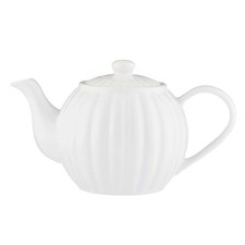 Image of Stoneware Teapot White Fluted 6 Cup Traditional Serving Tea Pot Container 1000ml