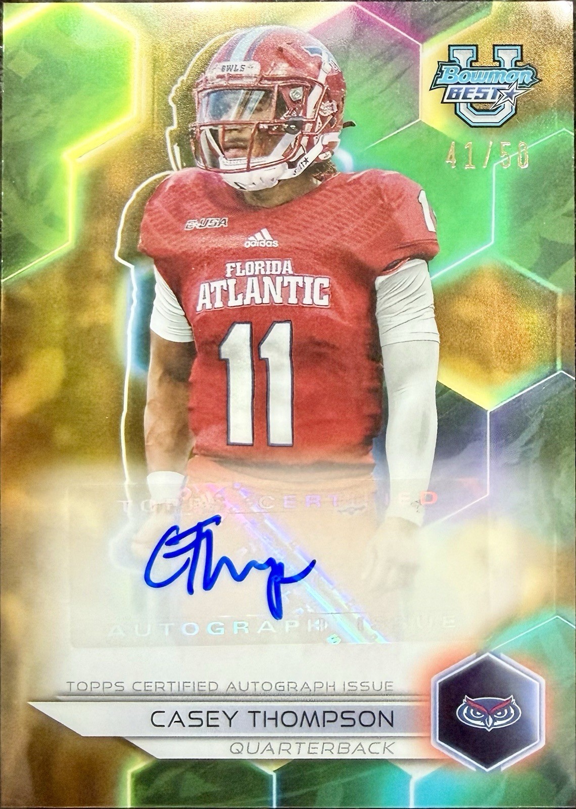 2023 Bowman's Best University Casey Thompson Gold Refractor Auto #/50 FAU 🦉