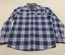Wrangler Mens XL Shirt Blue Plaid Long Sleeve Button-Front Vented Outdoor ATG