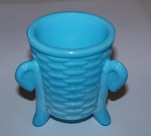 Vintage Blue Milk Glass TOOTHPICK HOLDER - (Woven Basket)